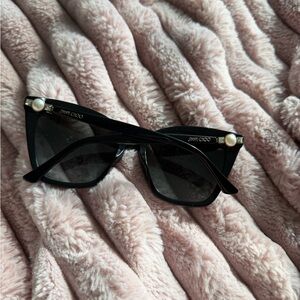 Jimmy Choo Black Cat-Eye Sunglasses with Pearl Accents